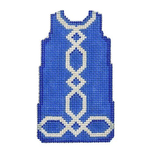 Lattice Trim Blue Mini Shift Painted Canvas Two Sisters Needlepoint  - 1