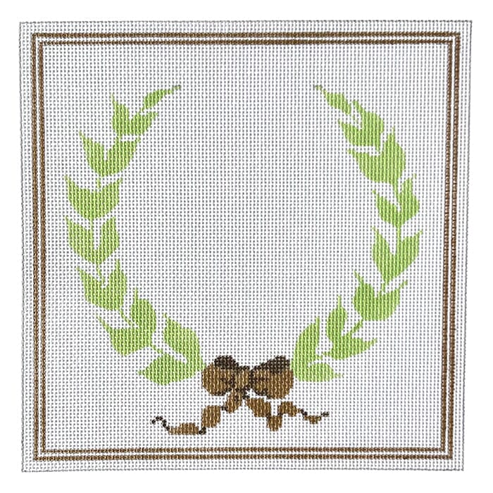 Laurel Wreath Ring Bearer Pillow Painted Canvas Susan Battle Needlepoint  - 1