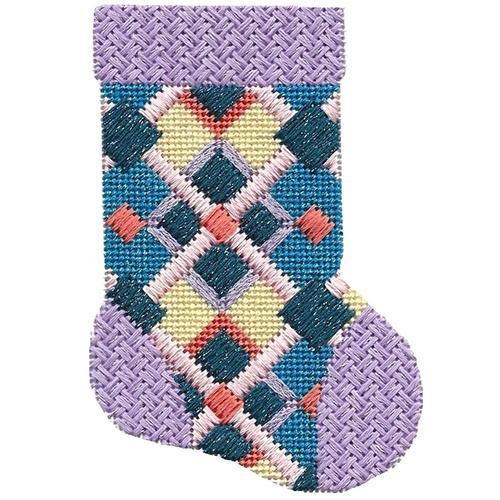 Lavender & Blue Mini Sock with Stitch Guide Painted Canvas A Stitch in Time 