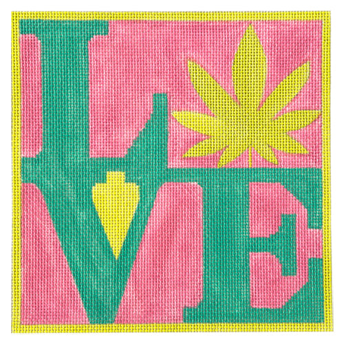 Leaf LOVE Pillow Painted Canvas Kate Dickerson Needlepoint Collections  - 1