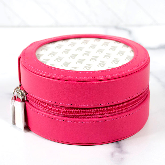 Leather 5" Round Jewelry Case   Hot Pink Accessories Planet Earth Leather  - 1