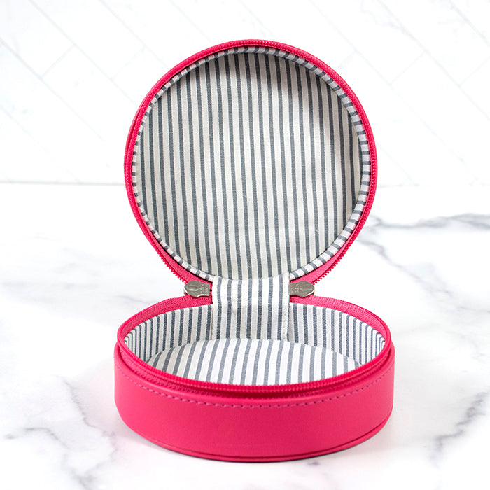 Leather 5" Round Jewelry Case   Hot Pink Accessories Planet Earth Leather  - 2