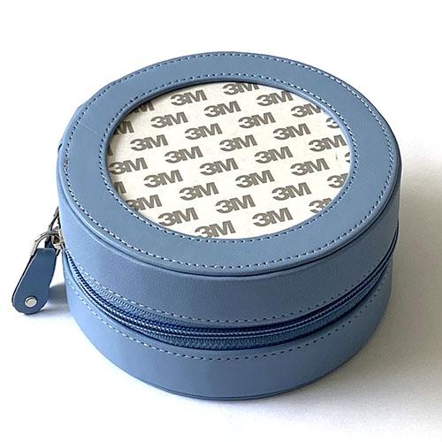 Leather 5" Round Jewelry Case - Light Blue Leather Goods Planet Earth Leather 
