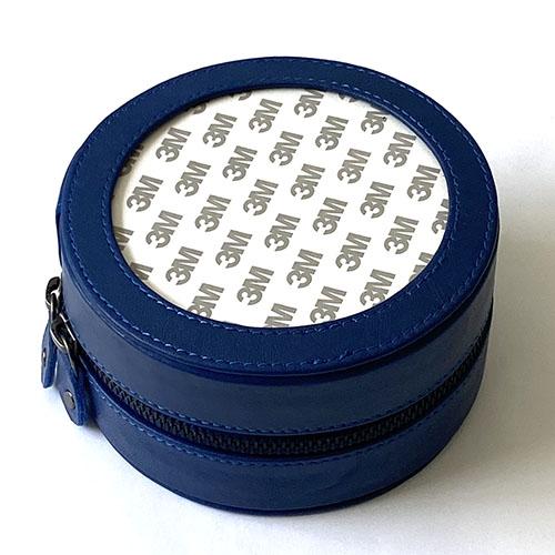 Leather 5" Round Jewelry Case - Royal Blue Leather Goods Planet Earth Leather 