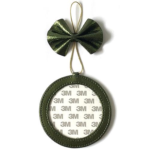 Leather Holiday Ornament 4" Round   Fern Metallic Leather Goods Planet Earth Leather  - 1