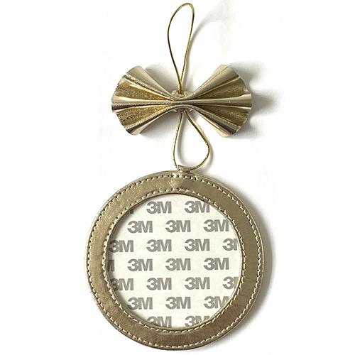Leather Holiday Ornament 4" Round   Gold Metallic Leather Goods Planet Earth Leather 
