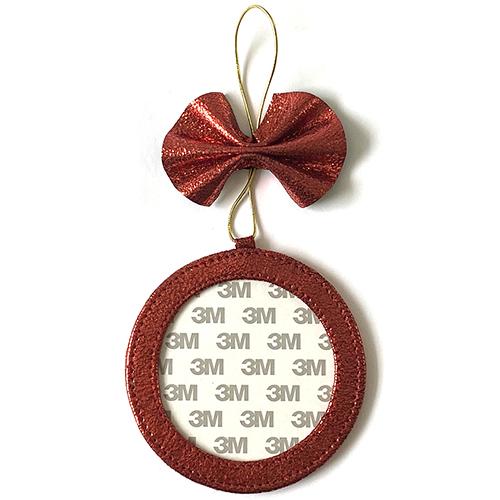 Leather Holiday Ornament 4" Round   Red Metallic Leather Goods Planet Earth Leather  - 1