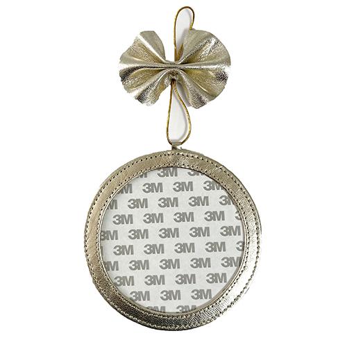 Leather Holiday Ornament 5" Round   Gold Metallic Leather Goods Planet Earth Leather 
