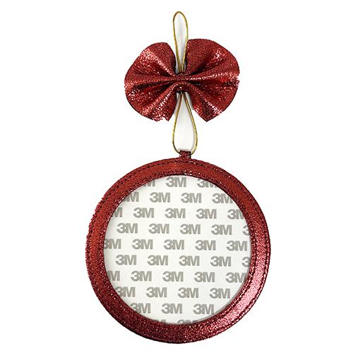 Leather Holiday Ornament 5" Round   Red Metallic Leather Goods Planet Earth Leather  - 1