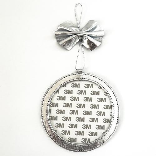 Leather Holiday Ornament 5" Round   Silver Metallic Leather Goods Planet Earth Leather  - 2