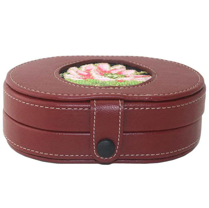 Leather Needle Box with Magnets - Maroon Leather Goods Lee's Leather Goods 