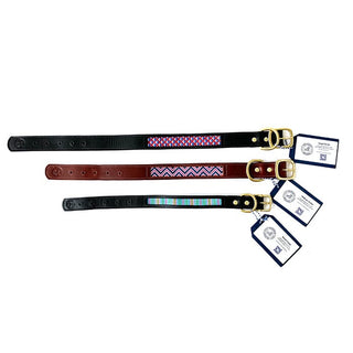 Leather Self Finishing Dog Collar   Vintage Stripe Leather Goods DogGrin Design 
