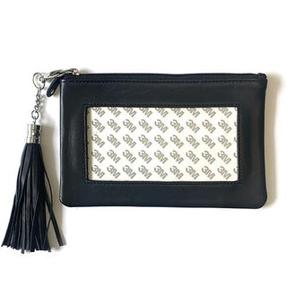 Leather Zip Pouch with Detachable Tassel   Black Leather Goods Planet Earth Leather 
