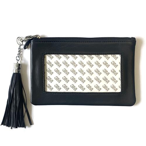 Leather Zip Pouch with Detachable Tassel   Black Leather Goods Planet Earth Leather  - 1