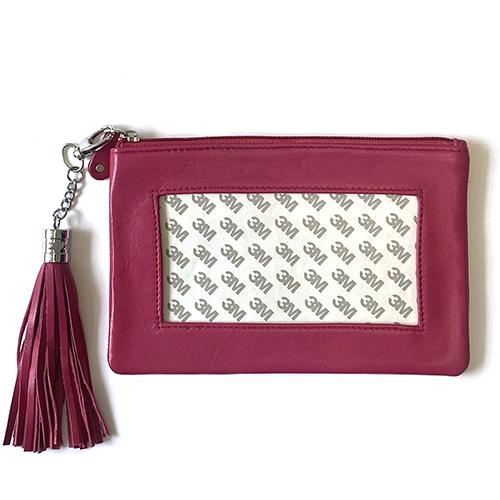 Leather Zip Pouch with Detachable Tassel   Hot Pink Leather Goods Planet Earth Leather  - 1