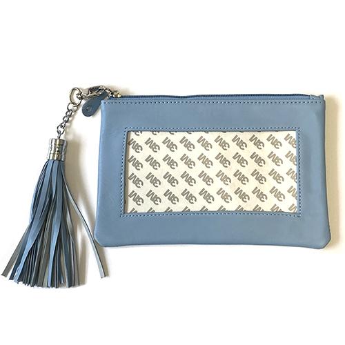 Leather Zip Pouch with Detachable Tassel   Light Blue Leather Goods Planet Earth Leather  - 2