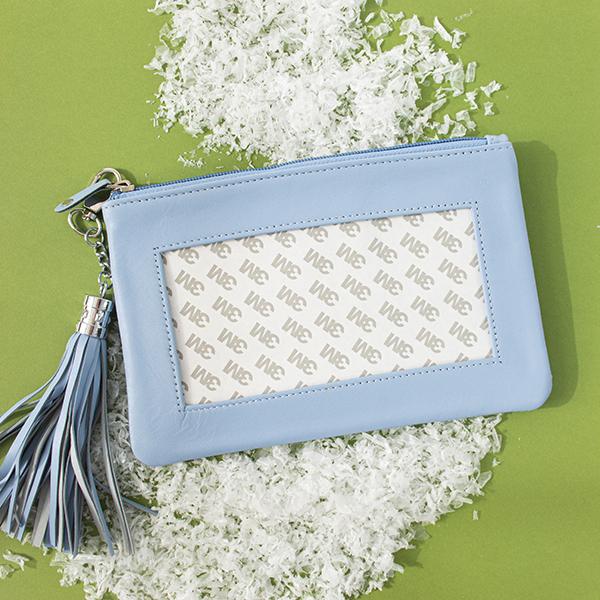 Leather Zip Pouch with Detachable Tassel - Light Blue Leather Goods Planet Earth Leather 