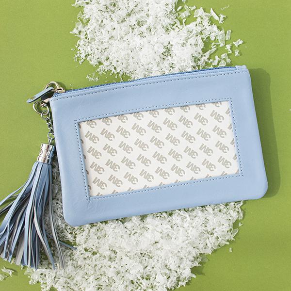 Leather Zip Pouch with Detachable Tassel   Light Blue Leather Goods Planet Earth Leather  - 1