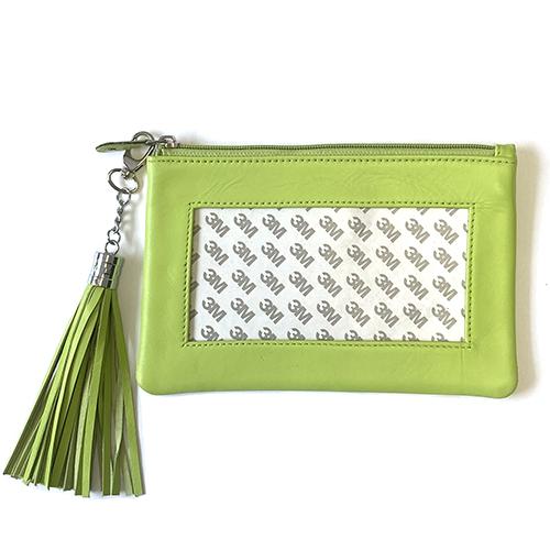 Leather Zip Pouch with Detachable Tassel - Light Lime Leather Goods Planet Earth Leather 
