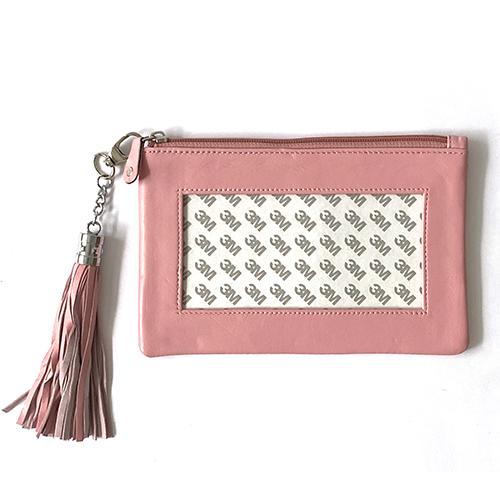 Leather Zip Pouch with Detachable Tassel - Light Pink Leather Goods Planet Earth Leather 