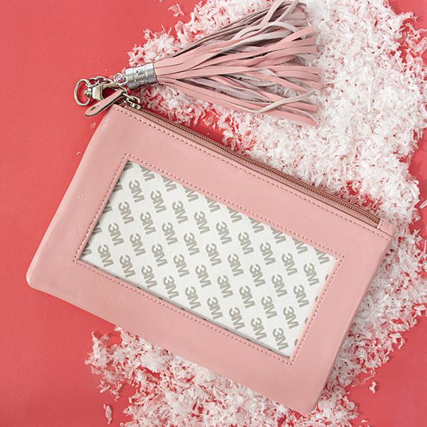 Leather Zip Pouch with Detachable Tassel   Light Pink Leather Goods Planet Earth Leather 
