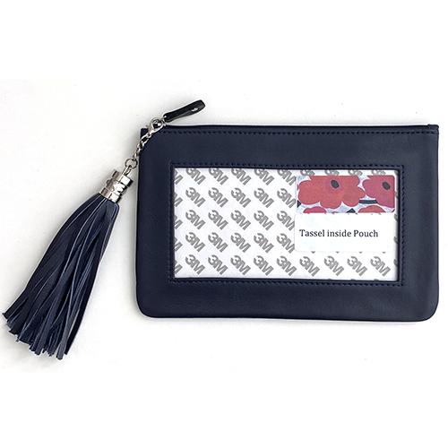 Leather Zip Pouch with Detachable Tassel   Midnight Blue Leather Goods Planet Earth Leather  - 1