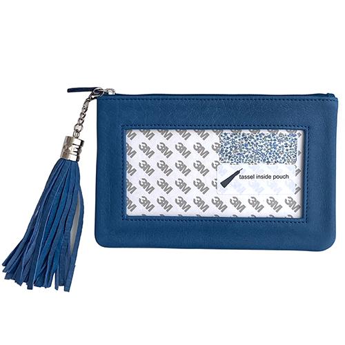 Leather Zip Pouch with Detachable Tassel   Royal Blue Leather Goods Planet Earth Leather  - 1