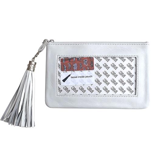 Leather Zip Pouch with Detachable Tassel - White Leather Goods Planet Earth Leather 