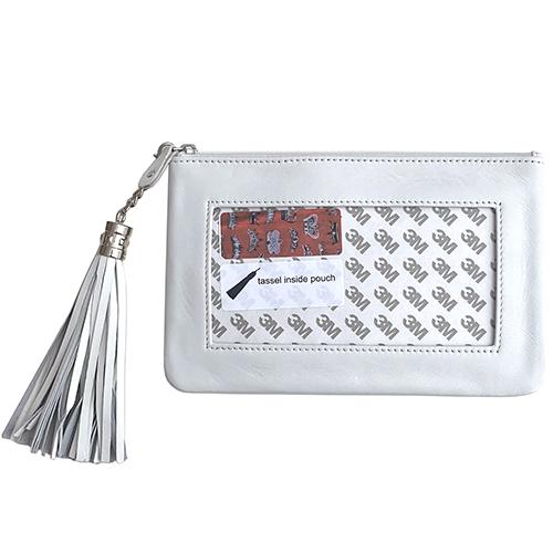 Leather Zip Pouch with Detachable Tassel   White Leather Goods Planet Earth Leather  - 1
