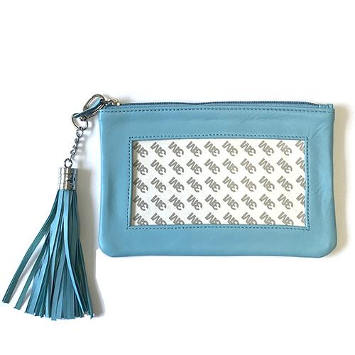 Leather Zip Pouch with Detachable Zipper - Light Aqua Leather Goods Planet Earth Leather 