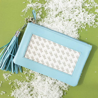 Leather Zip Pouch with Detachable Zipper   Light Aqua Leather Goods Planet Earth Leather 

