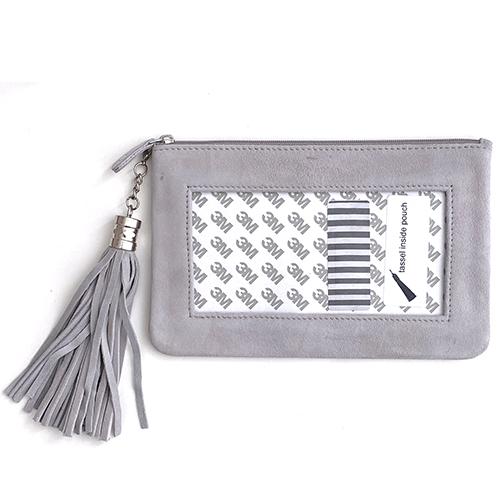 Leather Zip Pouch with Detachable Zipper - Ultrasuede Light Grey Leather Goods Planet Earth Leather 