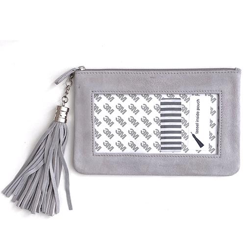 Leather Zip Pouch with Detachable Zipper   Ultrasuede Light Grey Leather Goods Planet Earth Leather  - 1