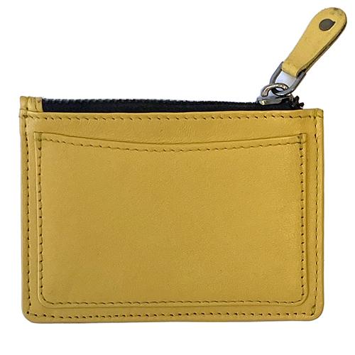 Leather Zipper Coin Wallet   Golden Yellow Leather Goods Planet Earth Leather  - 2