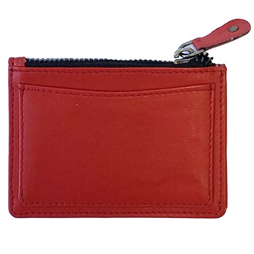 Leather Zipper Coin Wallet   Red Leather Goods Planet Earth Leather  - 2