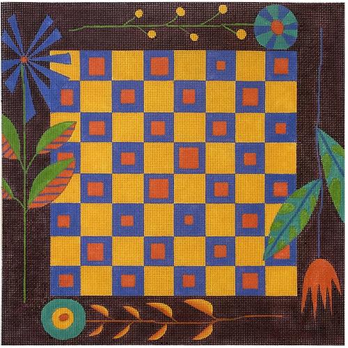 Leaves Game Board with Ribbon Border & Game Pieces Painted Canvas Zecca 