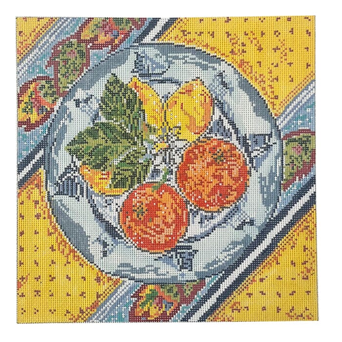 Lemons and Oranges Plate on 18 Painted Canvas Cooper Oaks Design  - 1