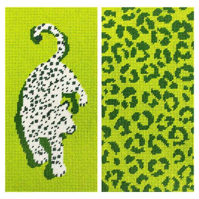 Leopard Eyeglass Case Kit - Green Kits Needlepoint To Go 