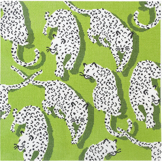 Leopard Pillow - Green Printed Canvas Needlepoint To Go 
