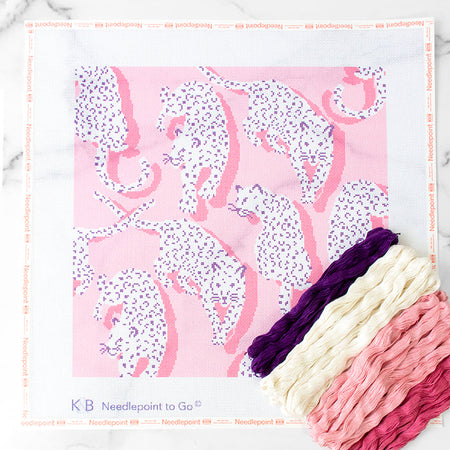 Leopard Pillow Kit - Pink Kits Needlepoint To Go 