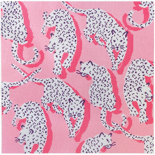 Leopard Pillow - Pink Printed Canvas Needlepoint To Go 