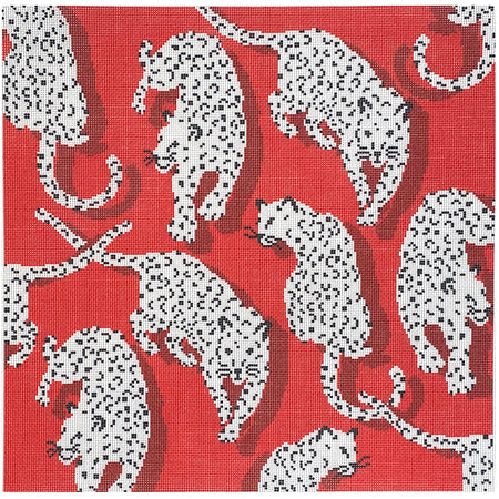 Leopard Pillow - Red Canvas Printed Canvas Needlepoint To Go 