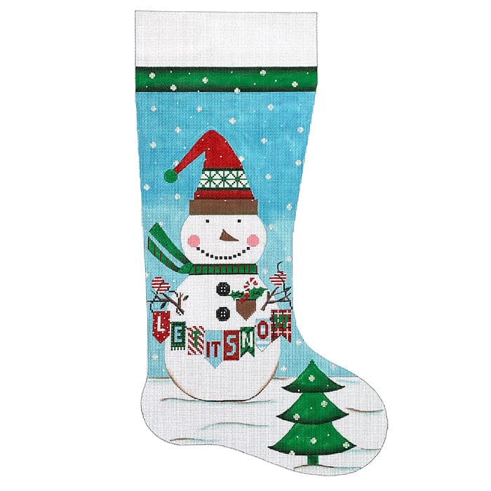 Let It Snow Snowman Stocking 2 Painted Canvas Alice Peterson Company  - 1
