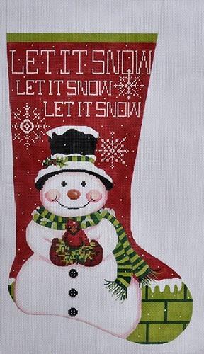 Let It Snow Snowman Stocking Painted Canvas Alice Peterson 