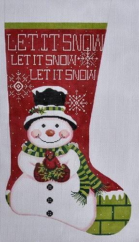 Let It Snow Snowman Stocking Painted Canvas Alice Peterson  - 1