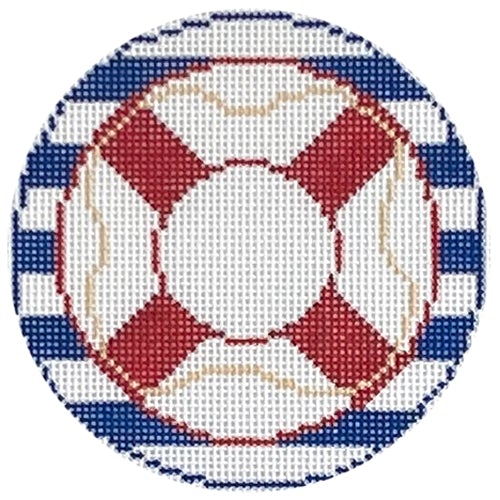 Life Preserver Monogram Round Painted Canvas Rachel Donley  - 1