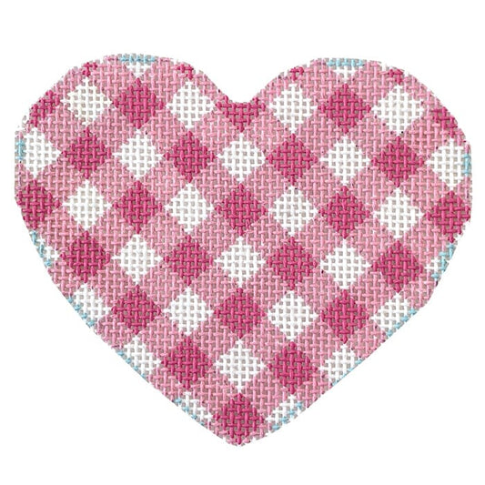 Light Pink Gingham Heart Painted Canvas Whimsy & Grace 