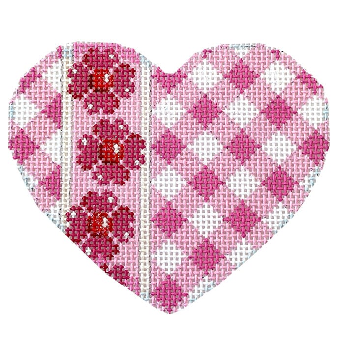 Light Pink Gingham/Flower Heart Painted Canvas Whimsy & Grace 