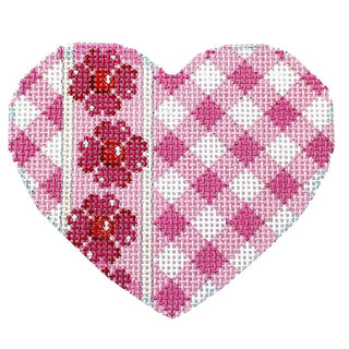 Light Pink Gingham/Flower Heart Painted Canvas Whimsy & Grace 
