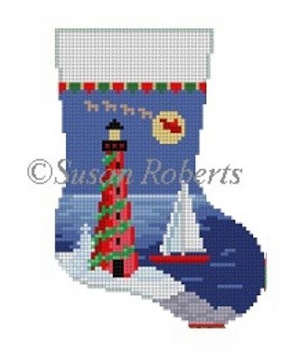 Lighthouse Mini Sock Painted Canvas Susan Roberts Needlepoint Designs Inc. 